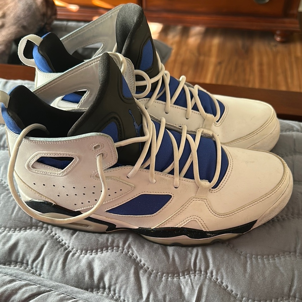 Men's White and Blue Jordan Shoes